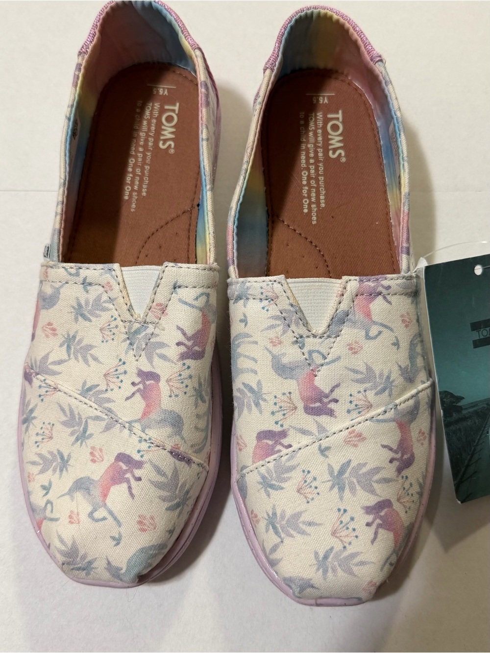 TOMS Kids Unicorn Canvas Slip-Ons in Pastel Pink and Blue - Picture 2 of 4